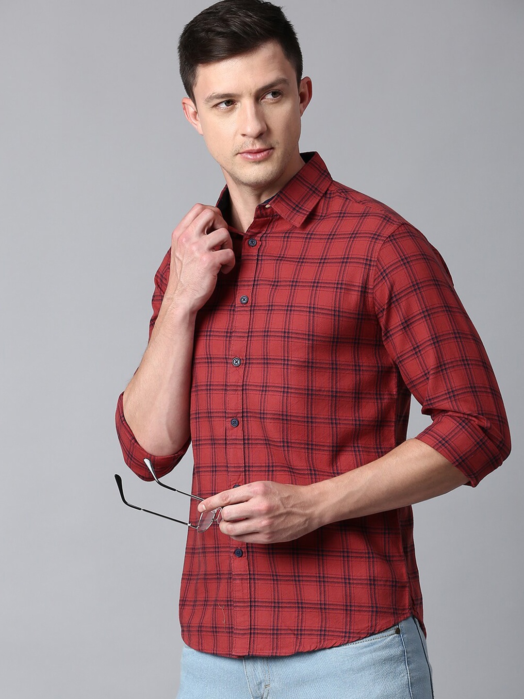 

Dennis Lingo Slim Fit Tartan Checked Cotton Casual Shirt, Red