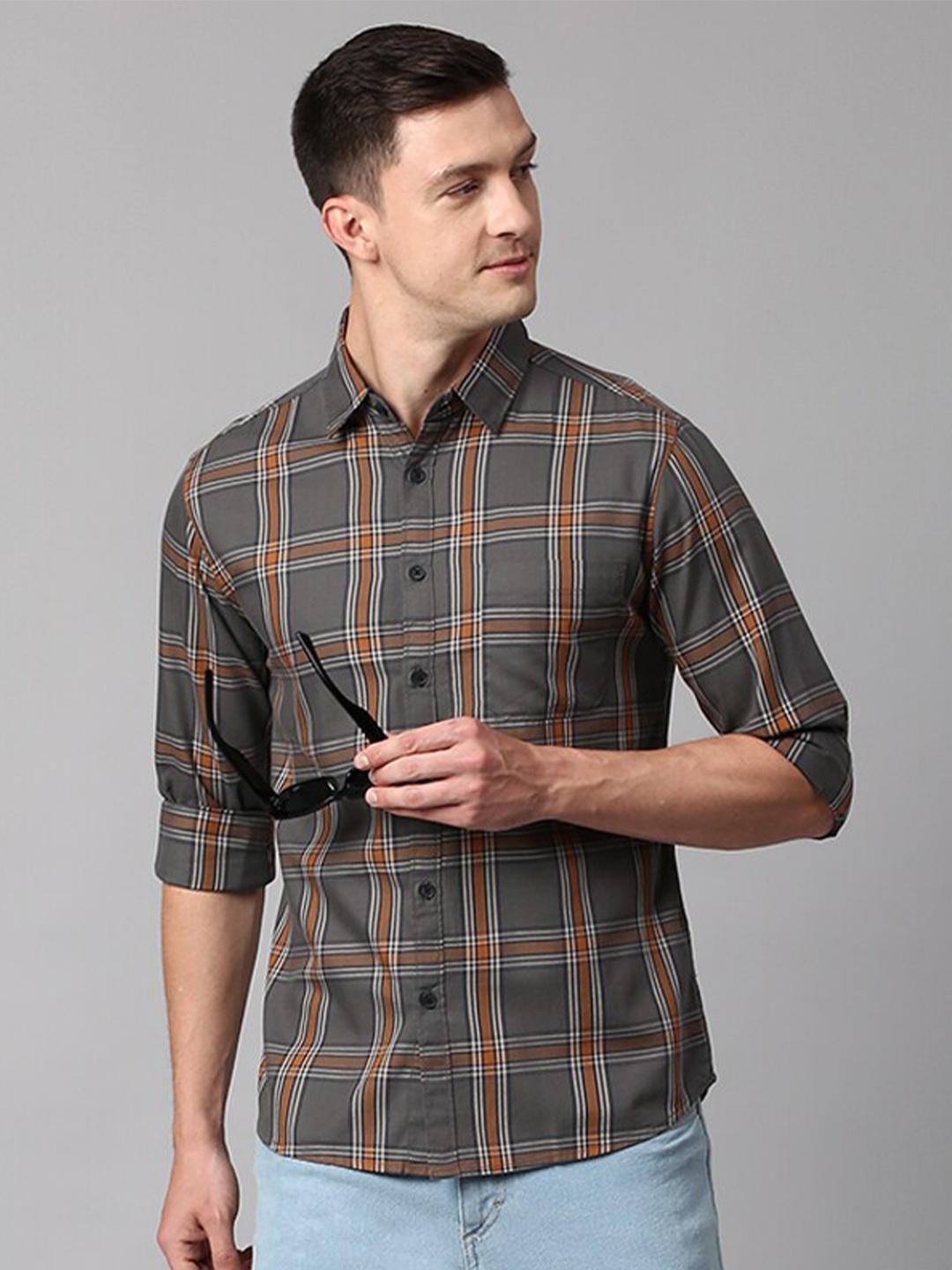 

Dennis Lingo Slim Fit Tartan Checked Cotton Casual Shirt, Grey