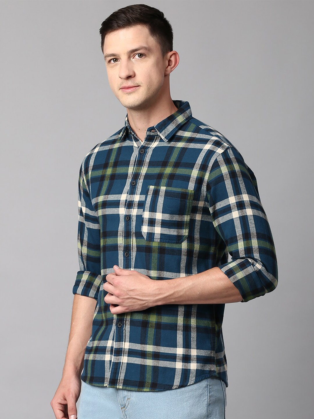 

Dennis Lingo Slim Fit Tartan Checked Cotton Casual Shirt, Teal