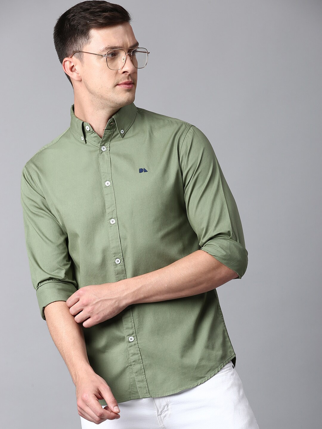 

Dennis Lingo Men Cotton Slim Fit Casual Shirt, Green