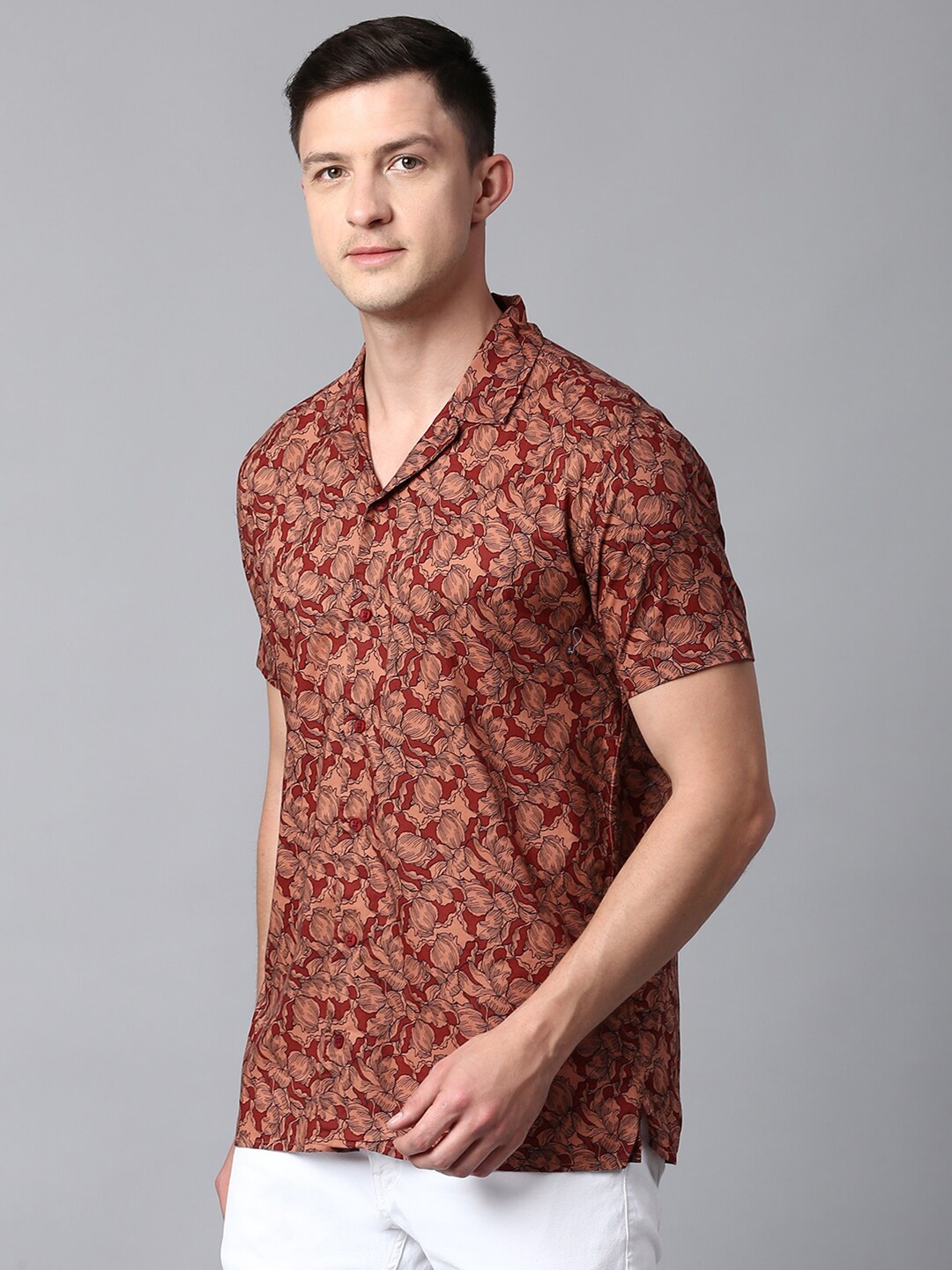 

Dennis Lingo Men Cotton Slim Fit Floral Printed Casual Shirt, Red