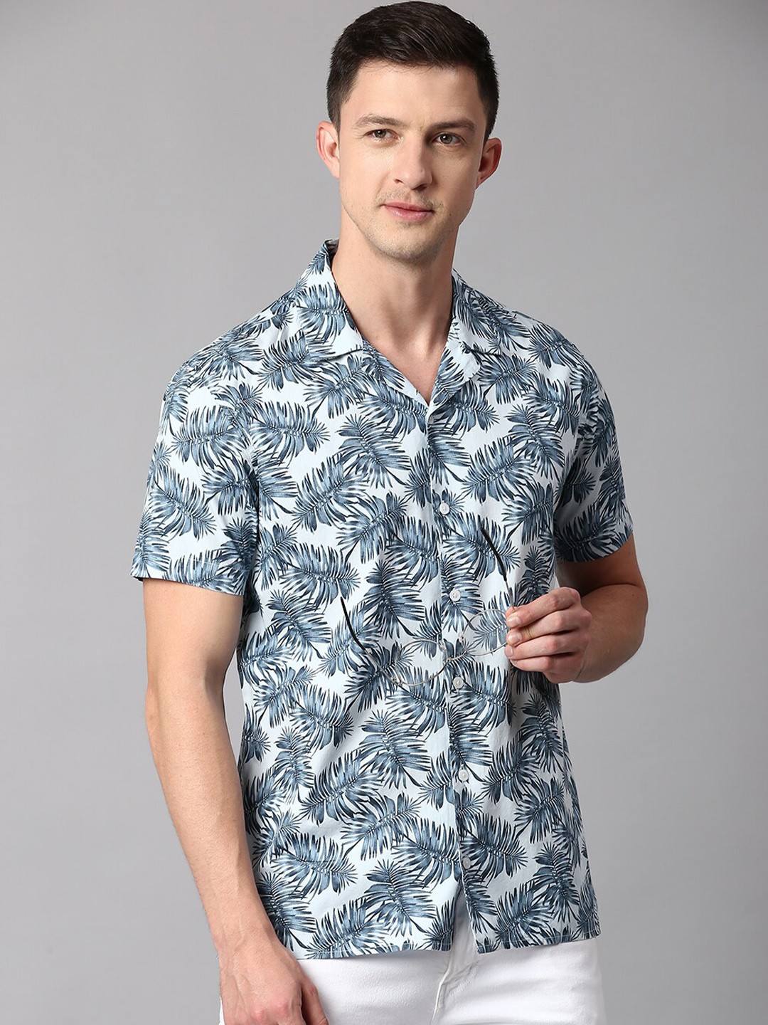 

Dennis Lingo Men Cotton Slim Fit Floral Printed Casual Shirt, Blue