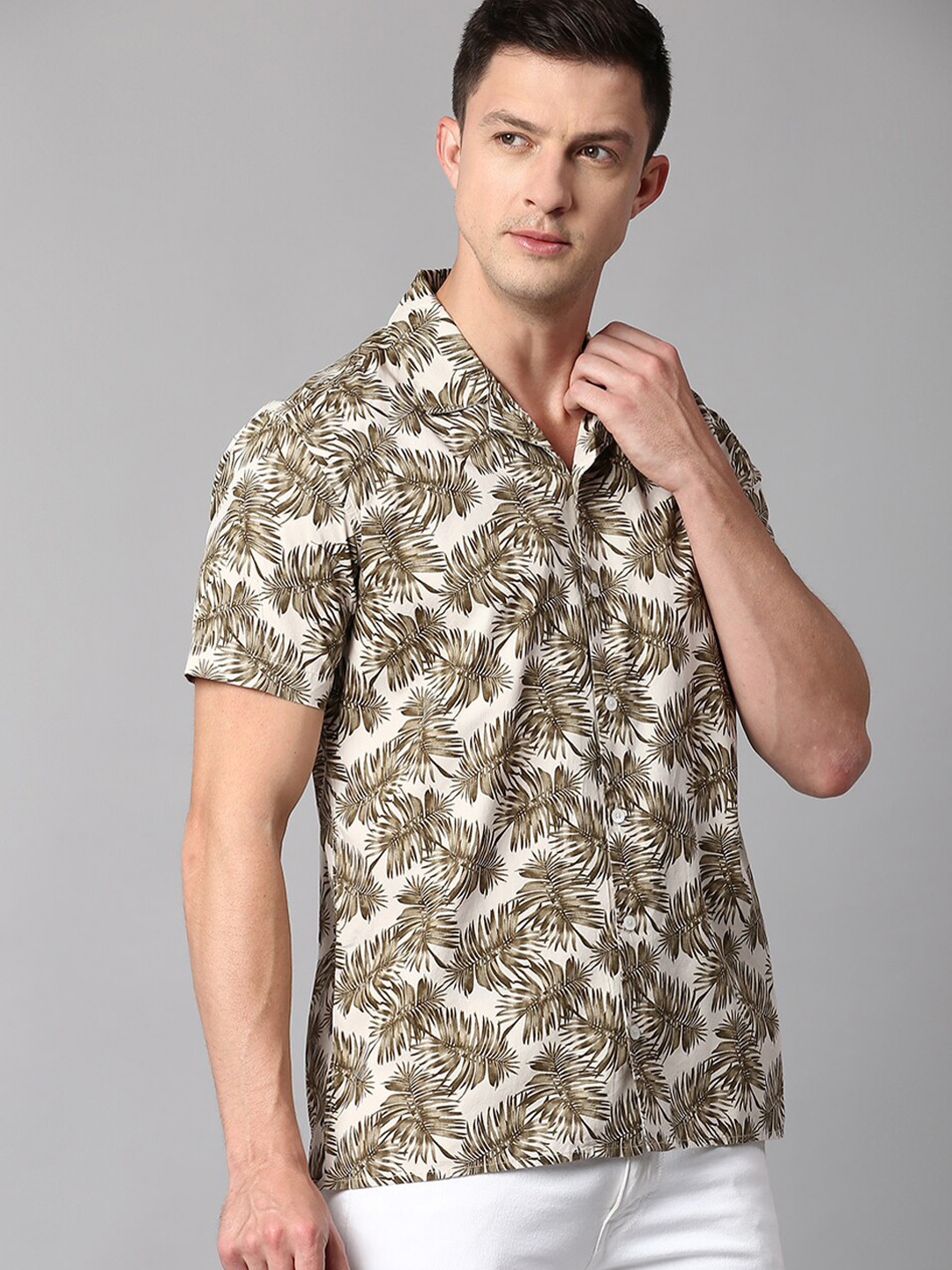 

Dennis Lingo Men Cotton Slim Fit Floral Printed Casual Shirt, Brown