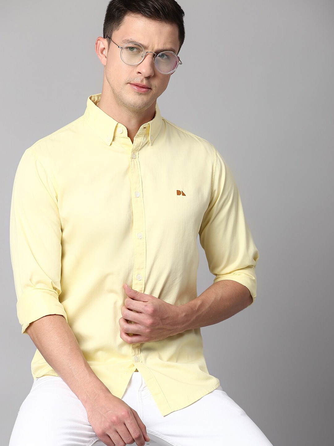 

Dennis Lingo Men Slim Fit Cotton Casual Shirt, Yellow
