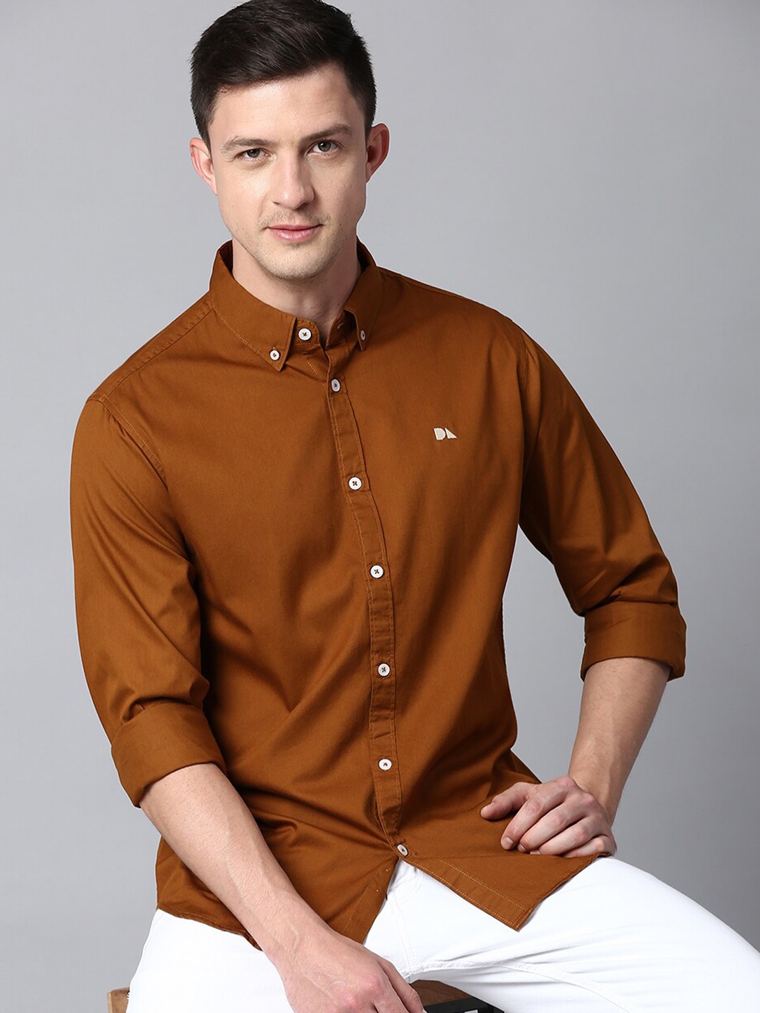 

Dennis Lingo Men Slim Fit Cotton Casual Shirt, Brown
