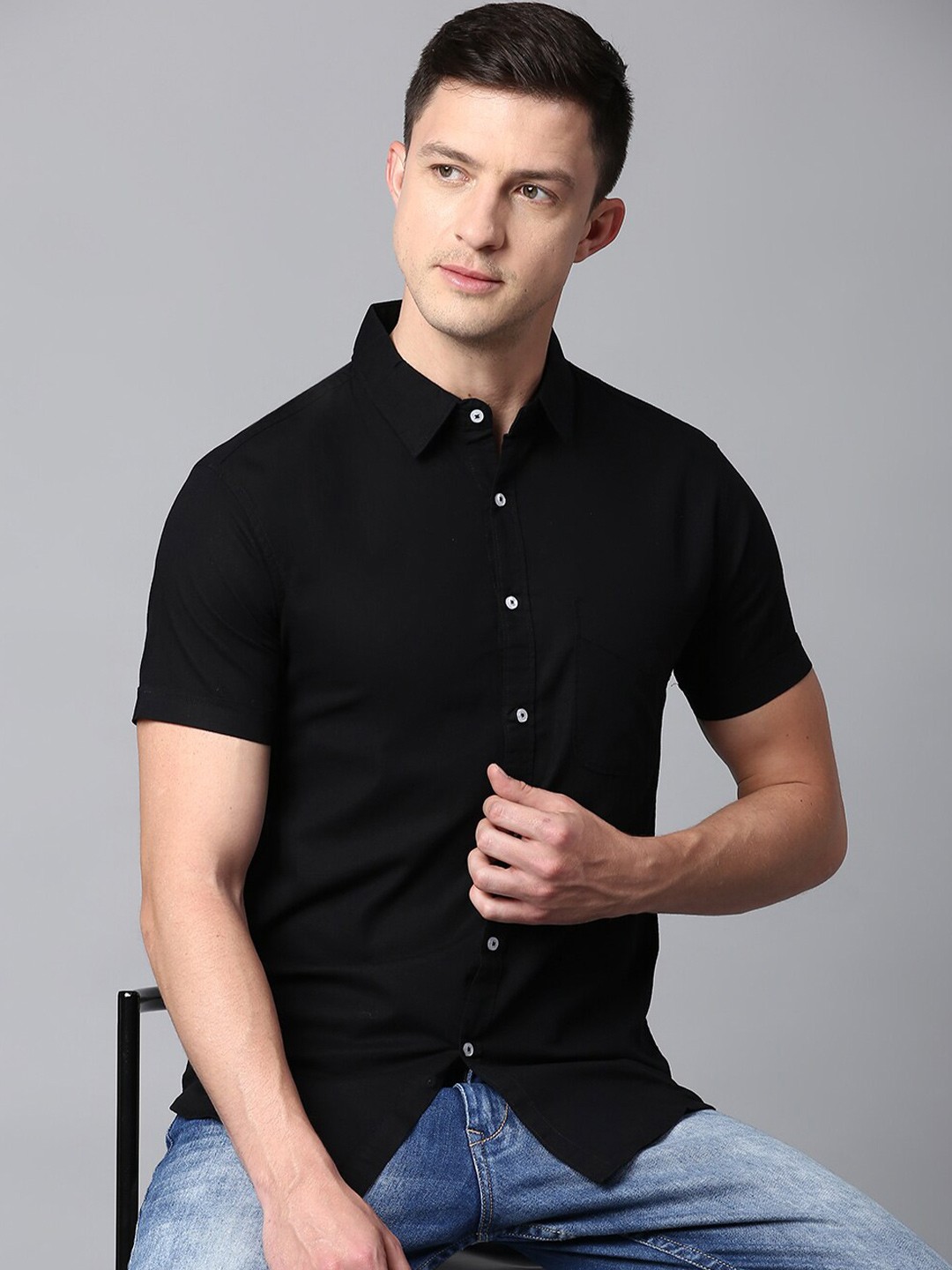 

Dennis Lingo Men Slim Fit Cotton Casual Shirt, Black