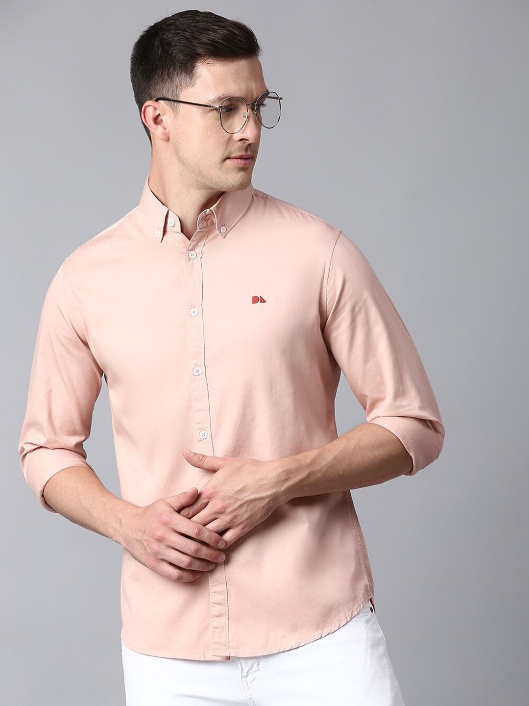 

Dennis Lingo Men Slim Fit Cotton Casual Shirt, Peach