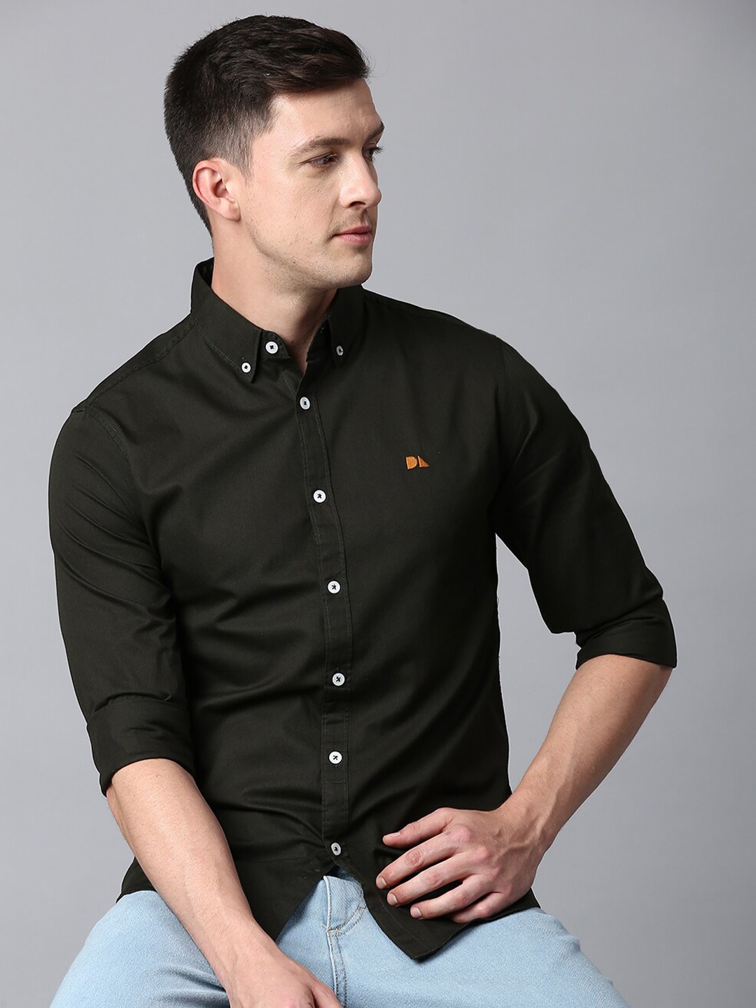 

Dennis Lingo Men Slim Fit Cotton Casual Shirt, Olive