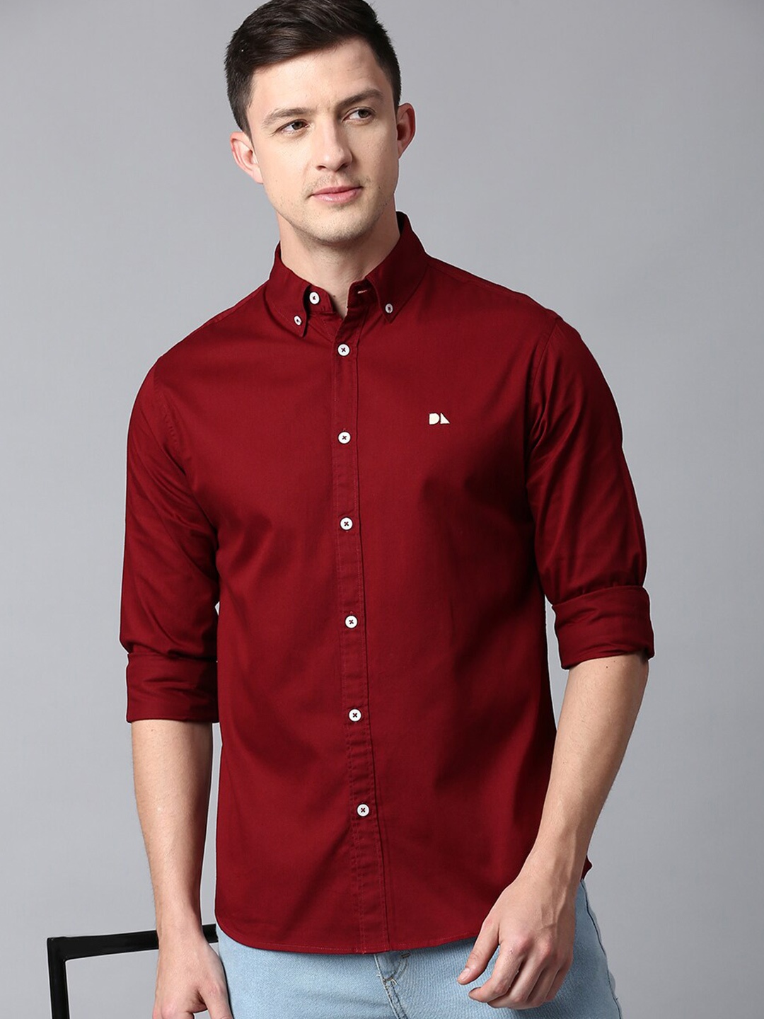 

Dennis Lingo Men Slim Fit Cotton Casual Shirt, Maroon