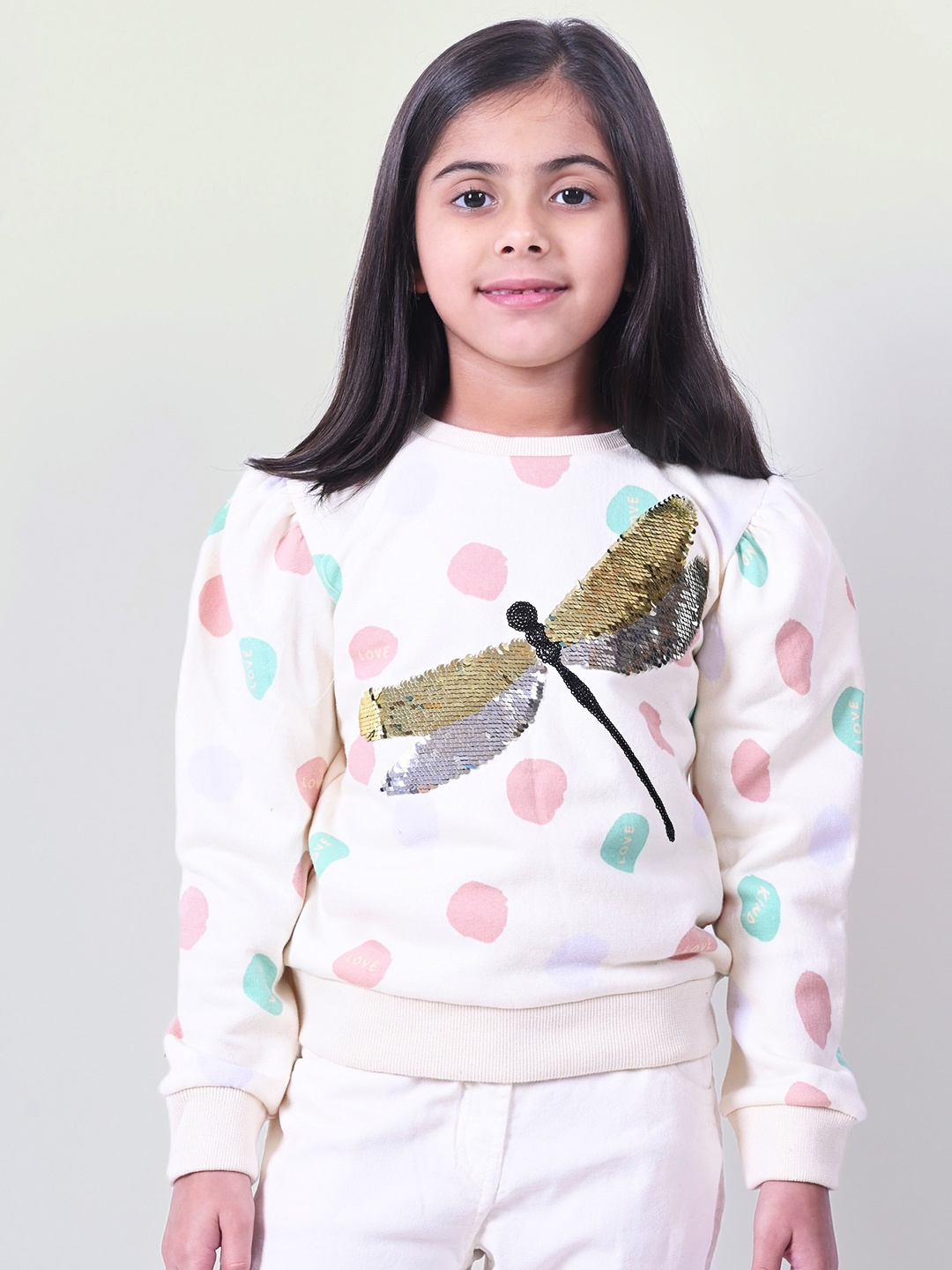 

Little Carrot Girls Printed Sequinned Sweatshirt, Cream