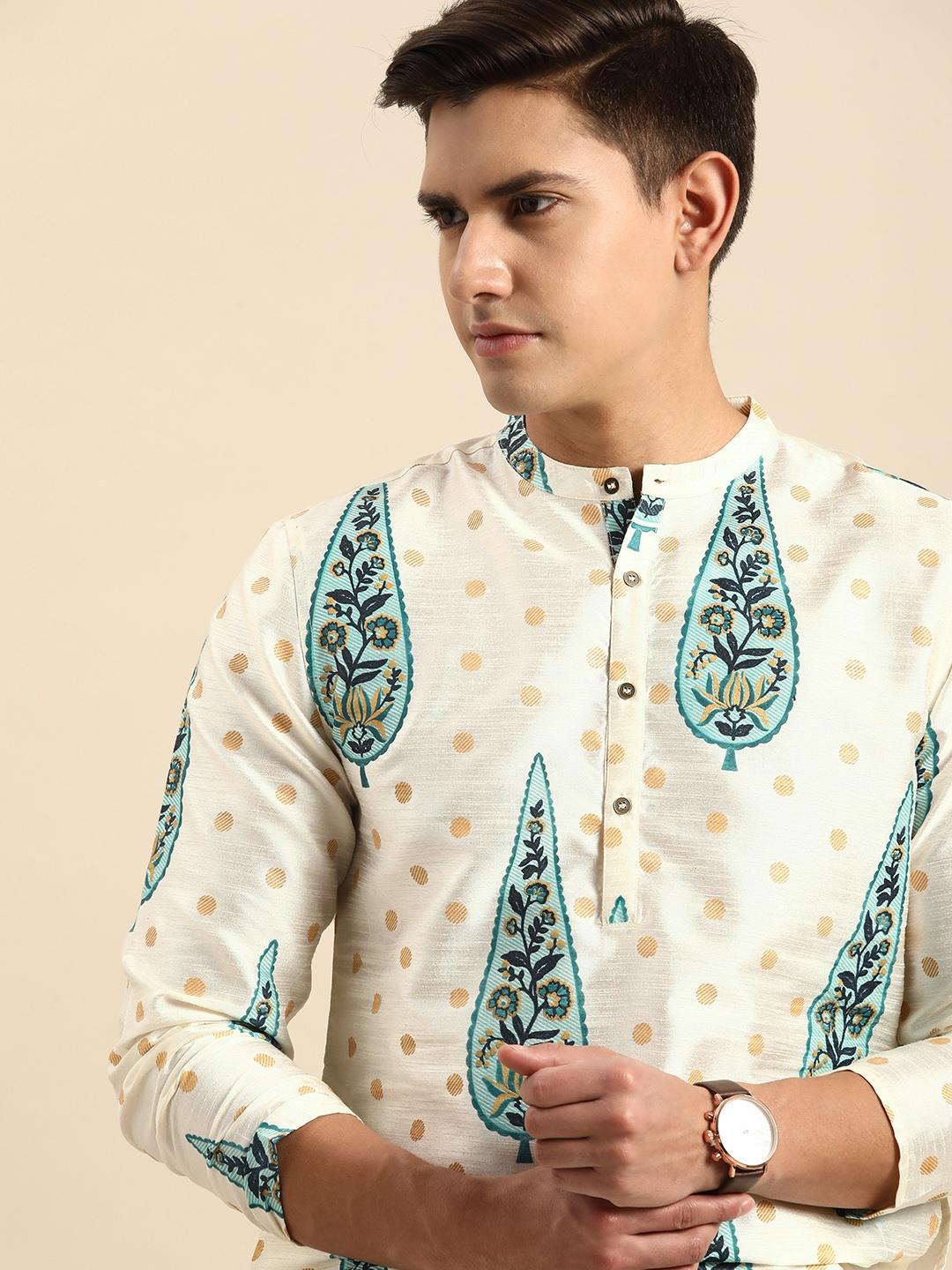 

Anouk Men Ethnic Motifs Printed Straight Kurta, Off white