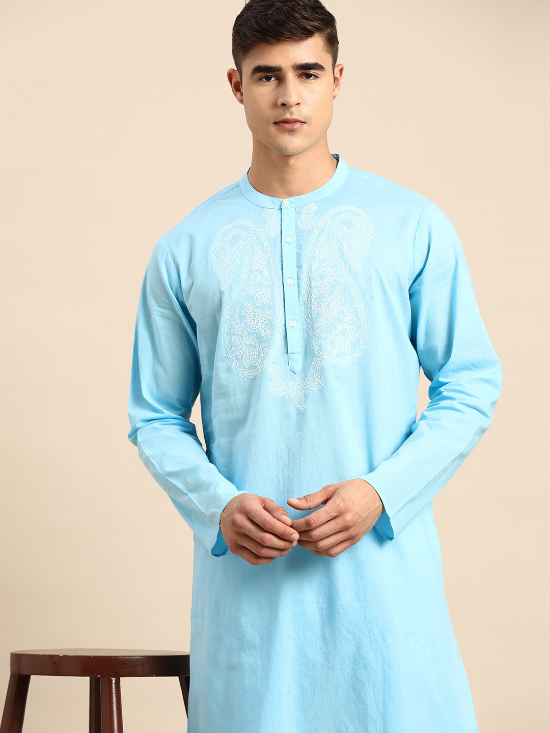 

Anouk Embroidered Pure Cotton Kurta with Trousers, Blue