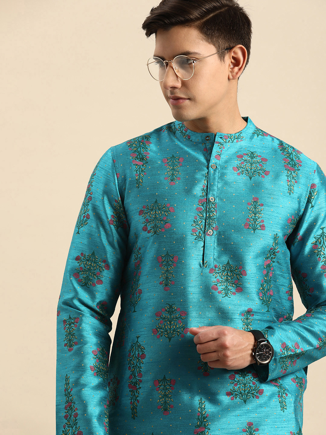 

Anouk Men Floral Printed Floral Straight Kurta, Blue