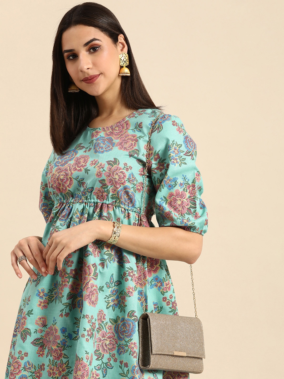 

Anouk Floral Empire Dress with Cut-Out, Blue