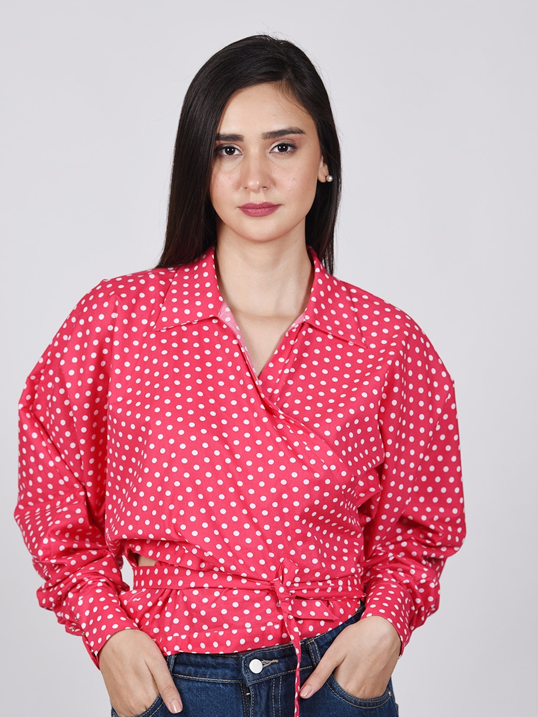 

MODWEE Print Wrap Top, Red