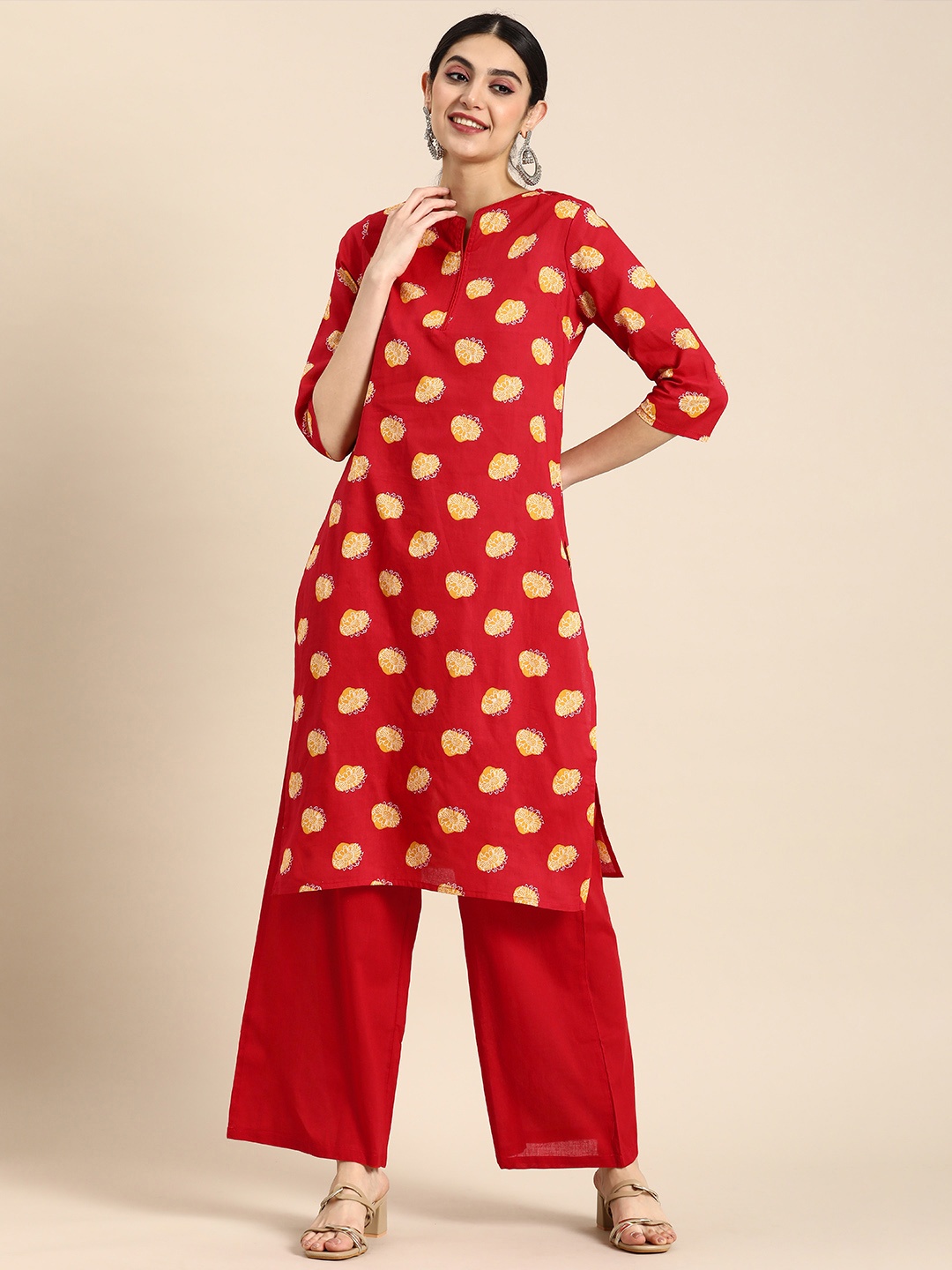 

Anouk Floral Printed Pure Cotton Kurta with Palazzos, Red