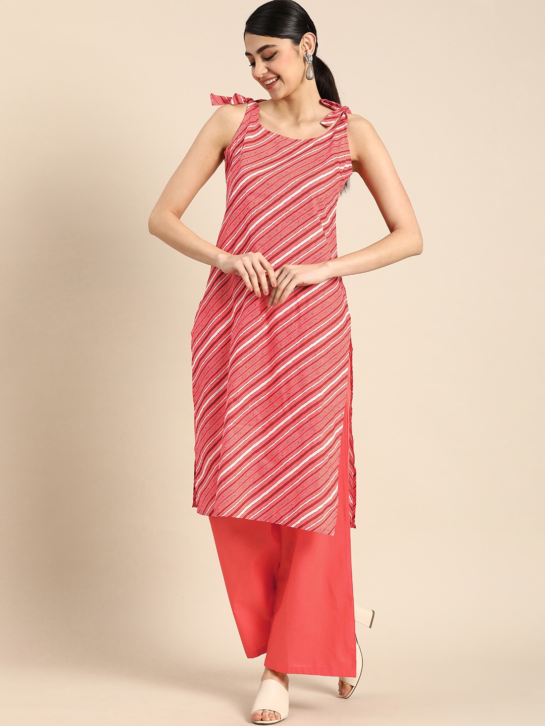 

Anouk Women Printed Pure Cotton Kurta with Palazzos, Coral