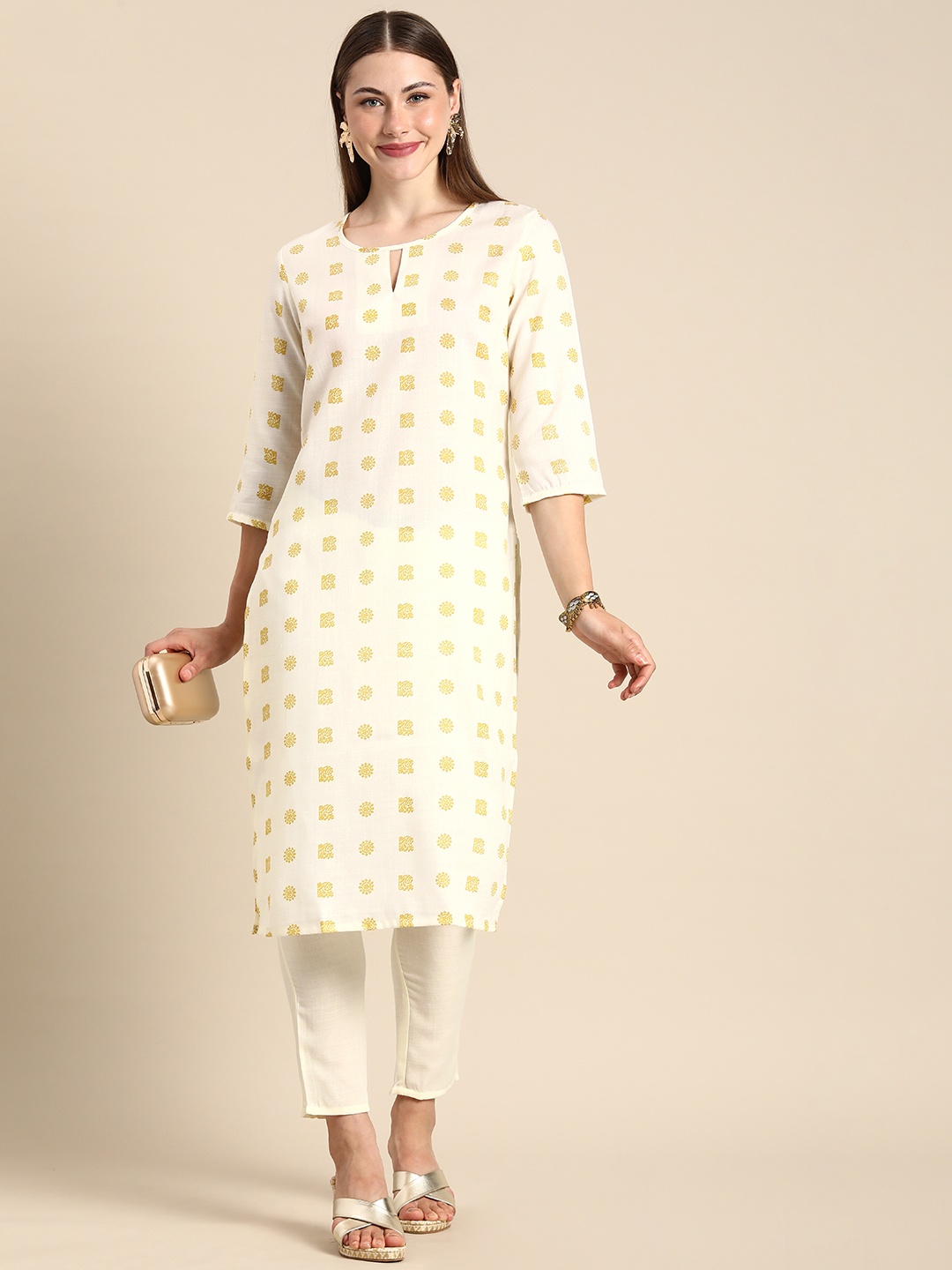 

Anouk Women Ethnic Motifs Printed Kurta with Trousers, Off white