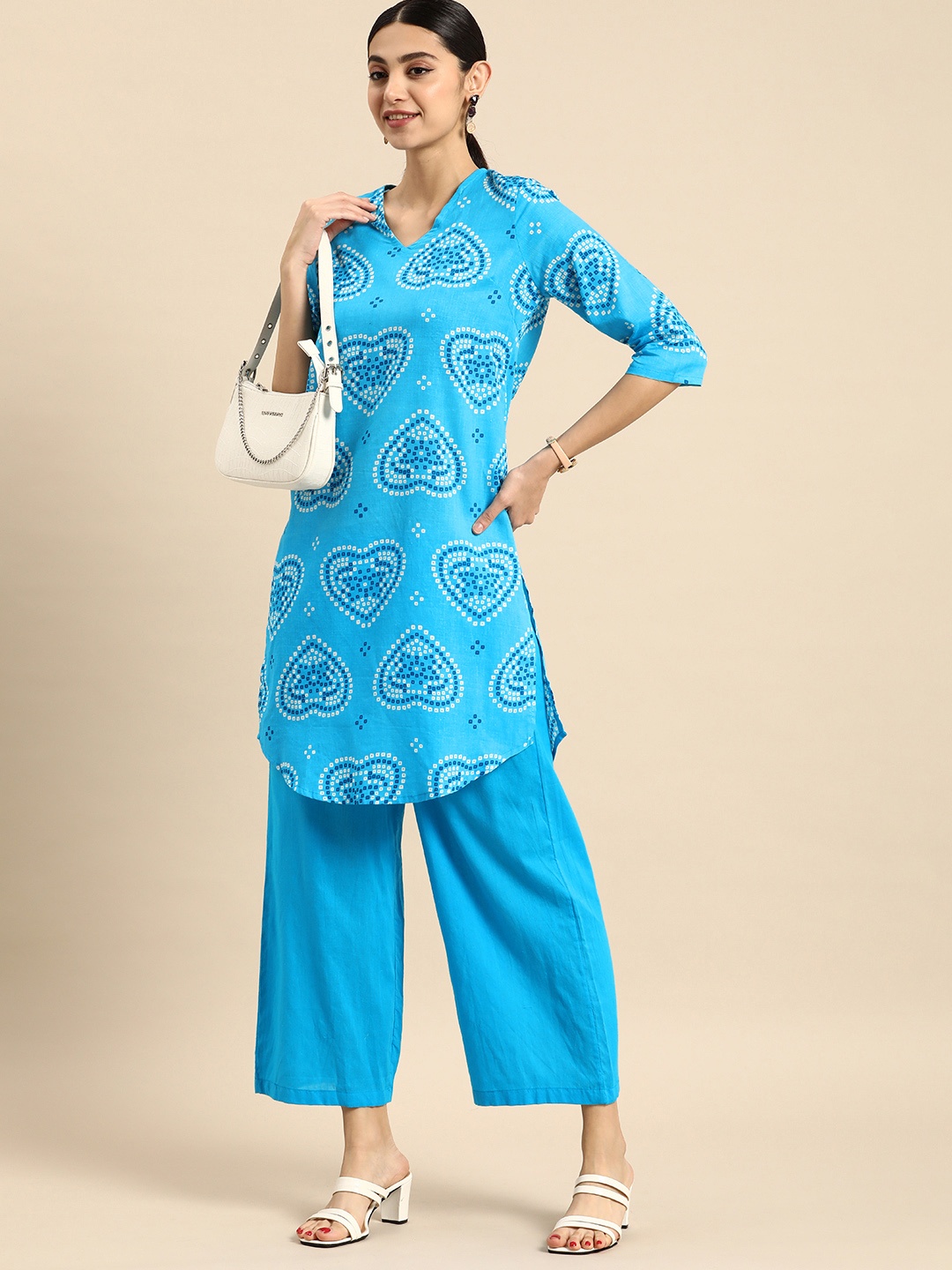 

Anouk Women Bandhani Printed Pure Cotton Kurta with Palazzos, Blue