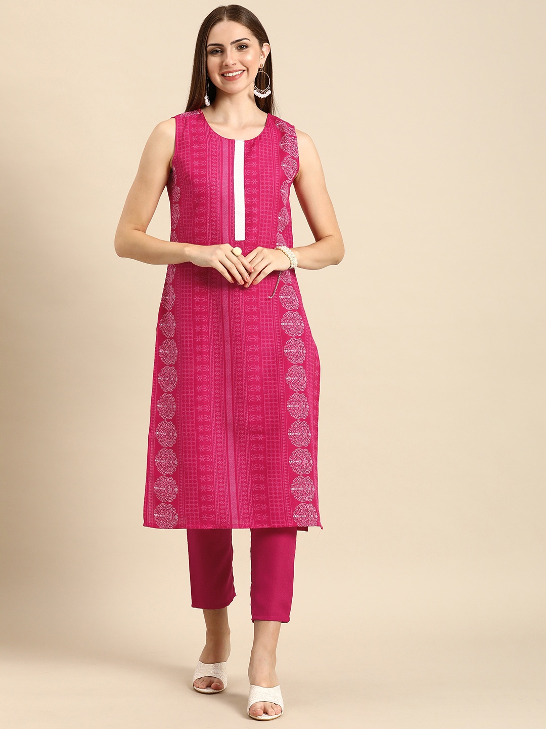 

Anouk Women Ethnic Motifs Printed Kurta with Trousers, Pink