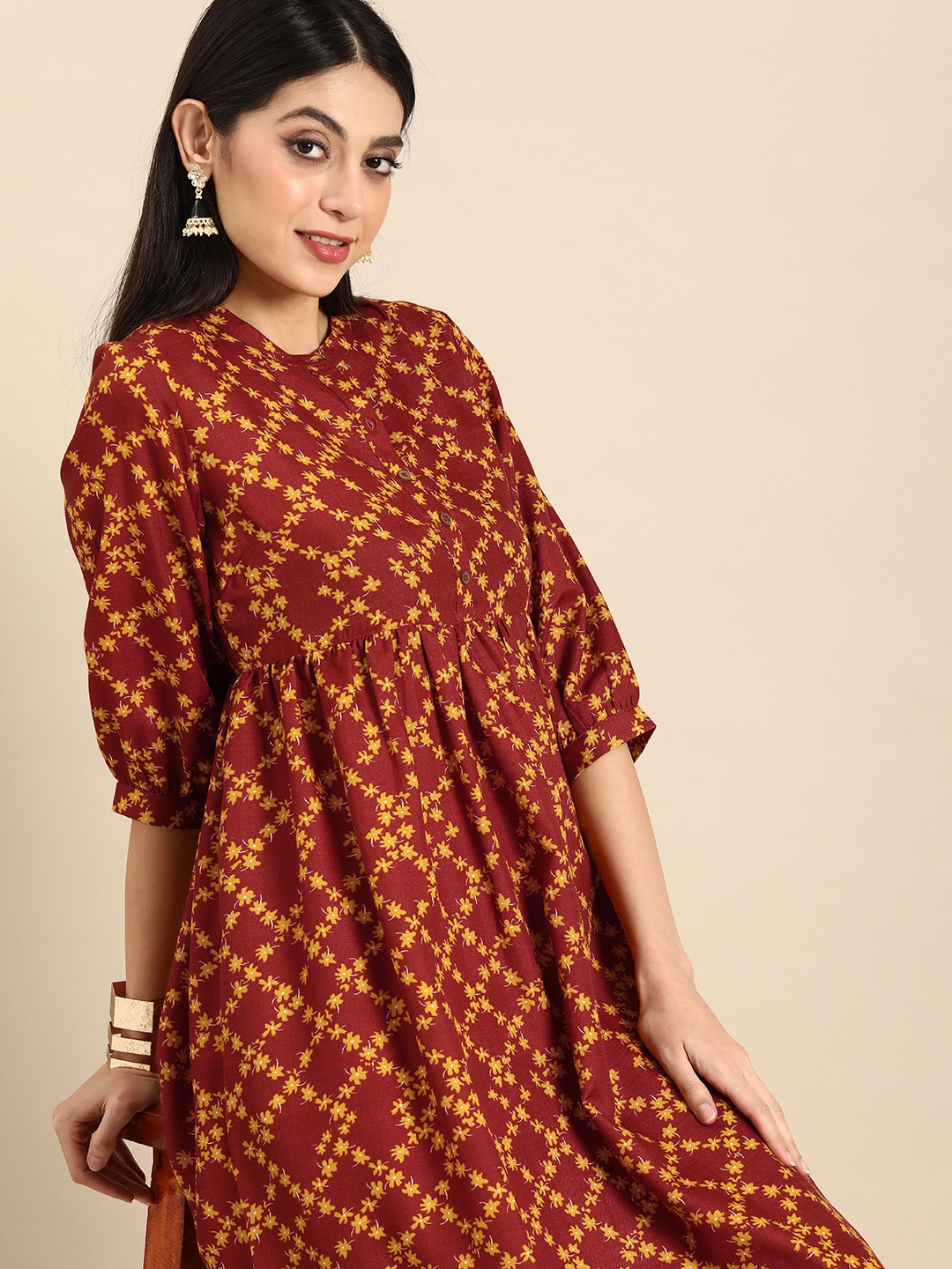 

Anouk Floral Print Ethnic Empire Dress, Rust