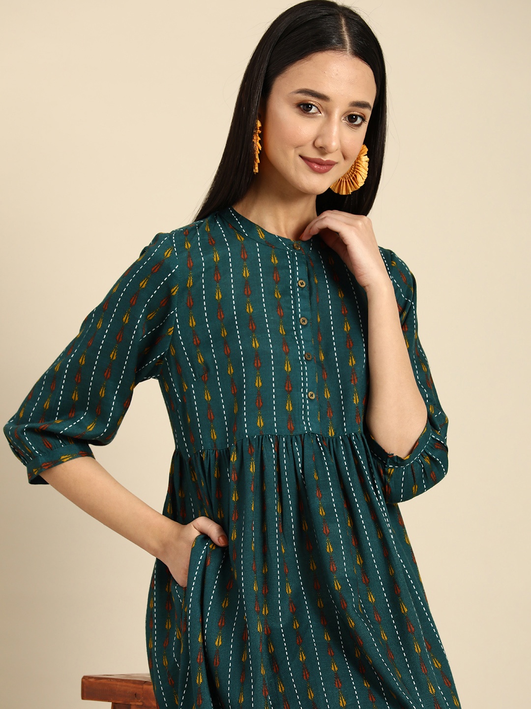 

Anouk Ethnic Motifs Ethnic A-Line Midi Dress, Green