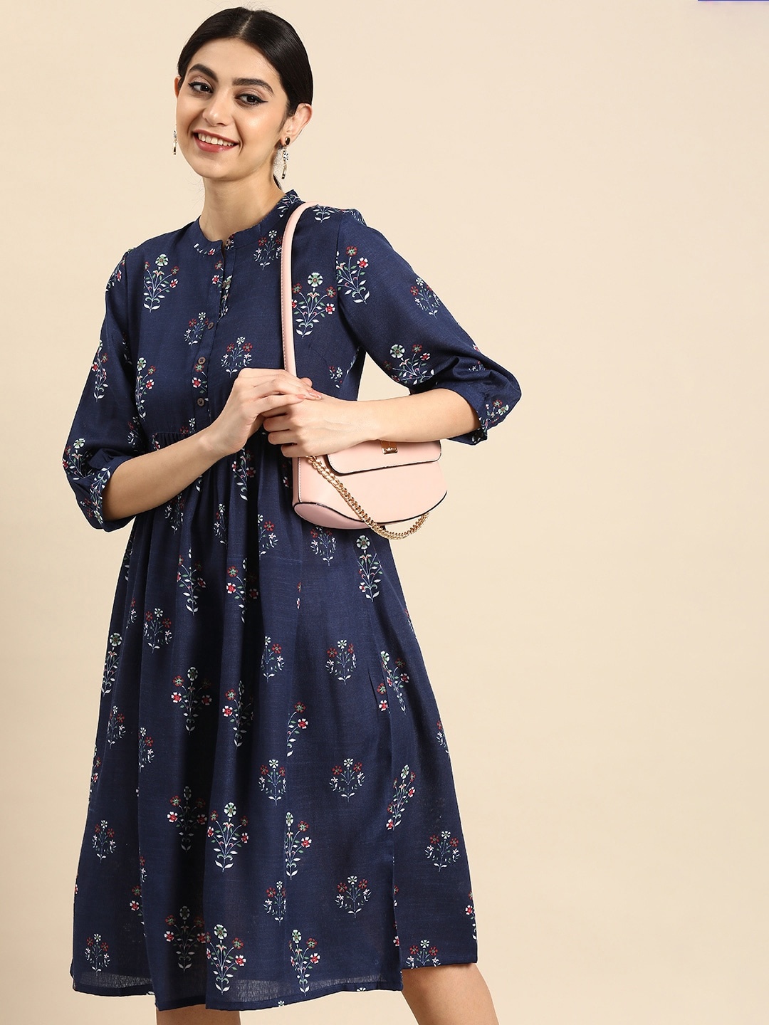 

Anouk Floral Ethnic Empire Dress, Navy blue
