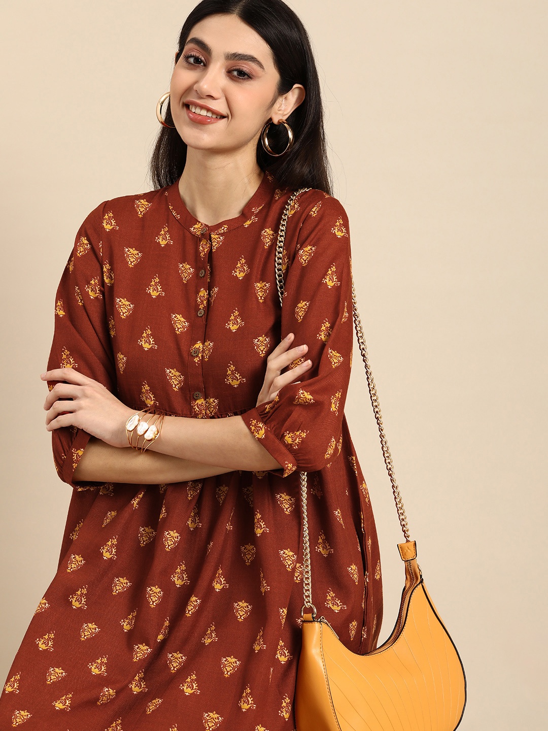 

Anouk Ethnic Motifs Printed A-Line Dress, Rust