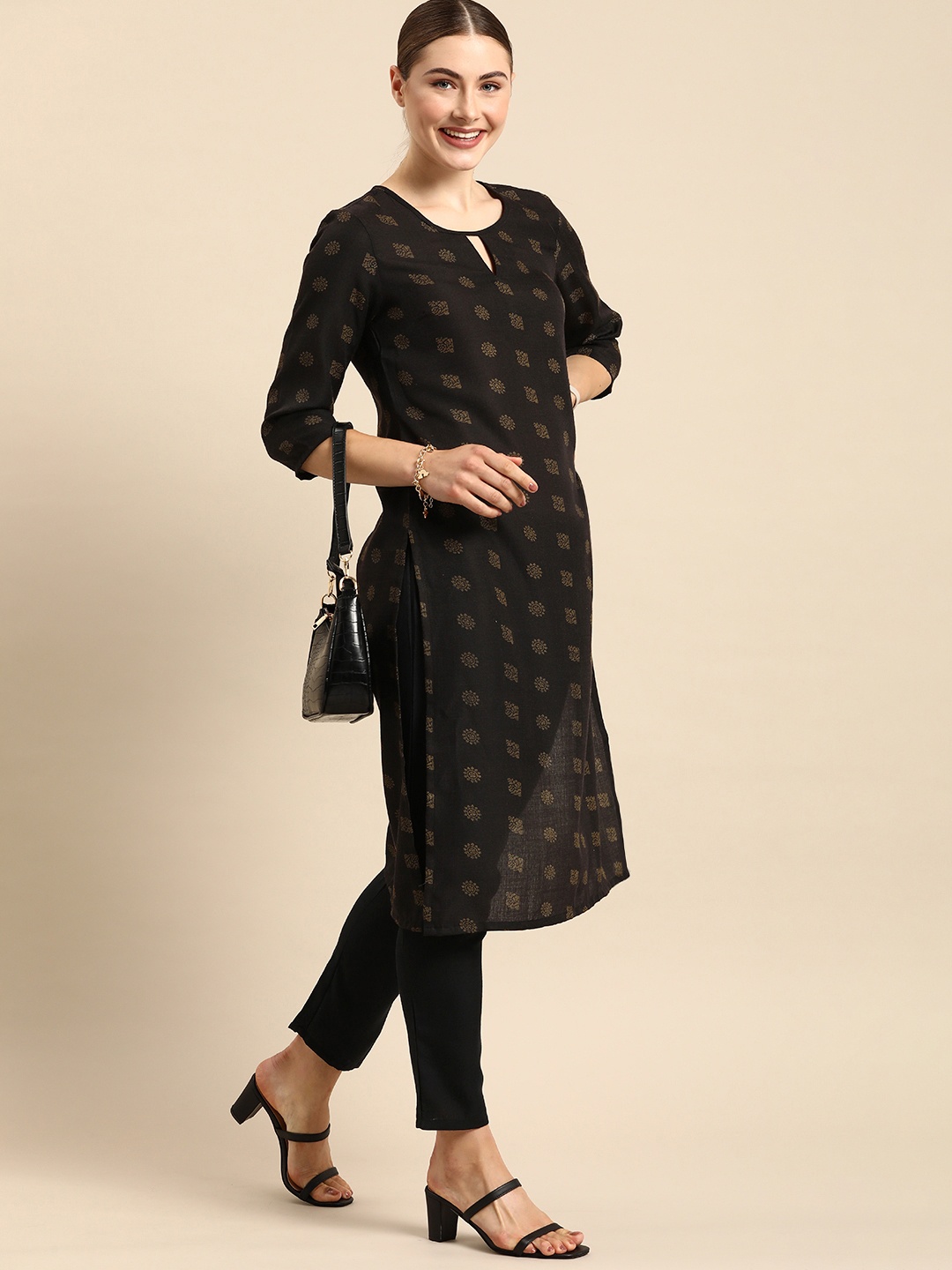 

Anouk Women Ethnic Motifs Kurta with Trousers, Black