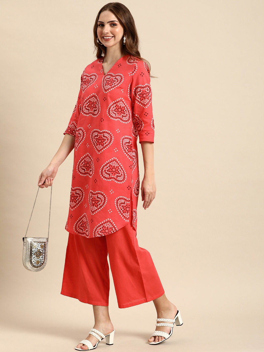 

Anouk Women Pure Cotton Bandhani Printed Regular Kurta with Palazzos, Red