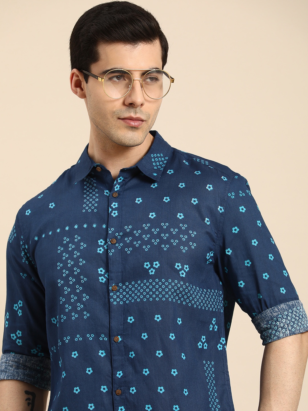 

Anouk Floral Printed Pure Cotton Casual Shirt, Blue