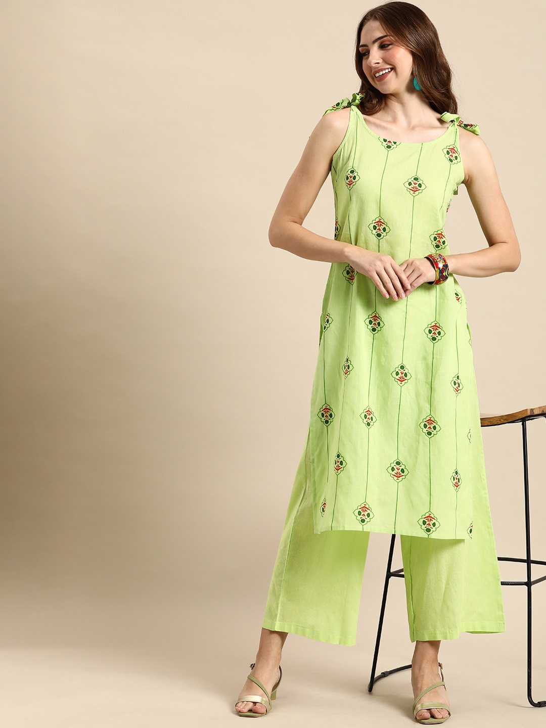

Anouk Women Pure Cotton Ethnic Motifs Printed Regular Kurta with Palazzos, Green