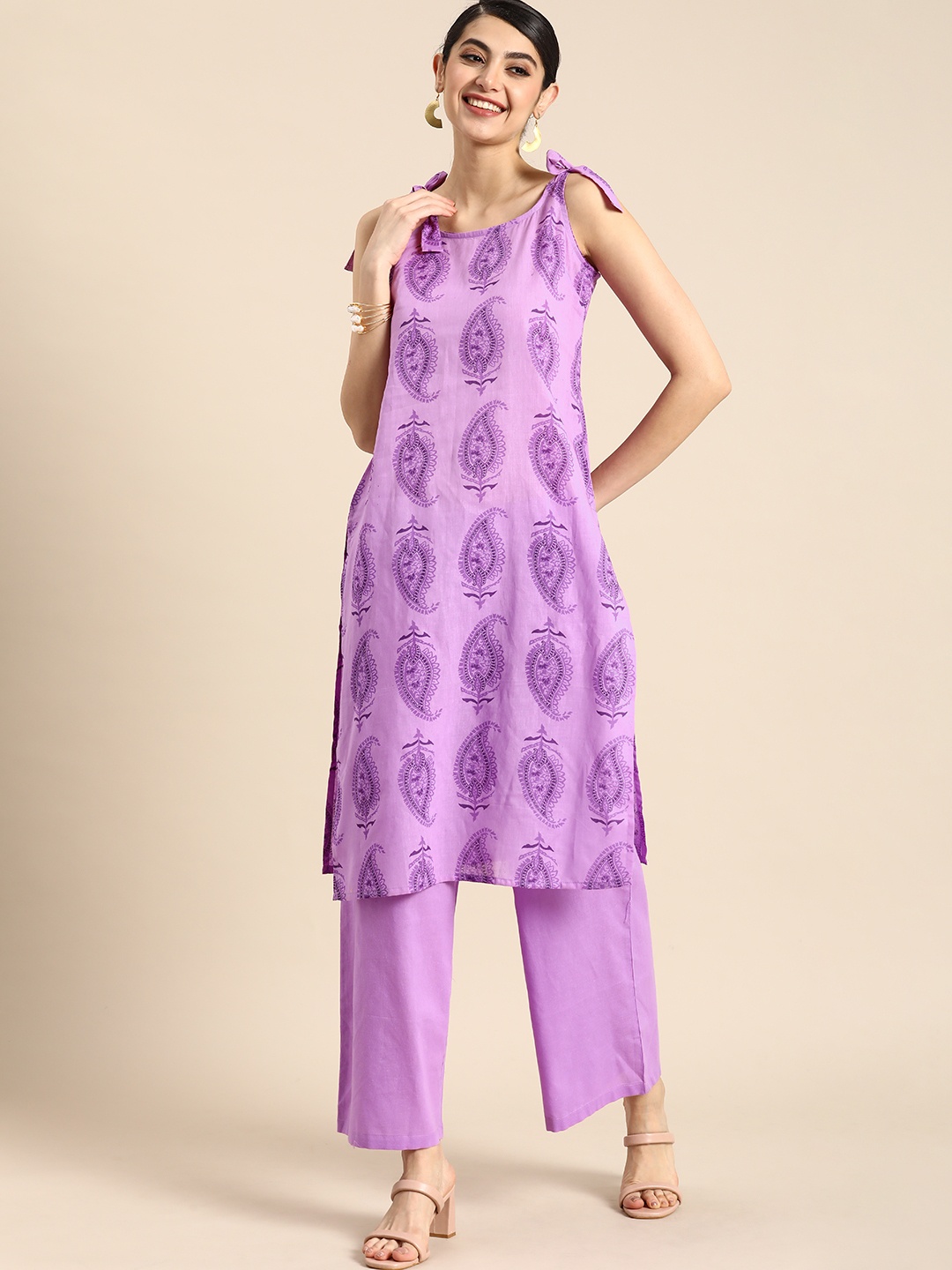 

Anouk Women Paisley Printed Pure Cotton Kurta with Palazzos, Purple