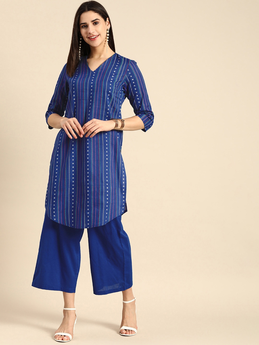 

Anouk Printed Pure Cotton Indigo Kurta with Palazzos, Blue