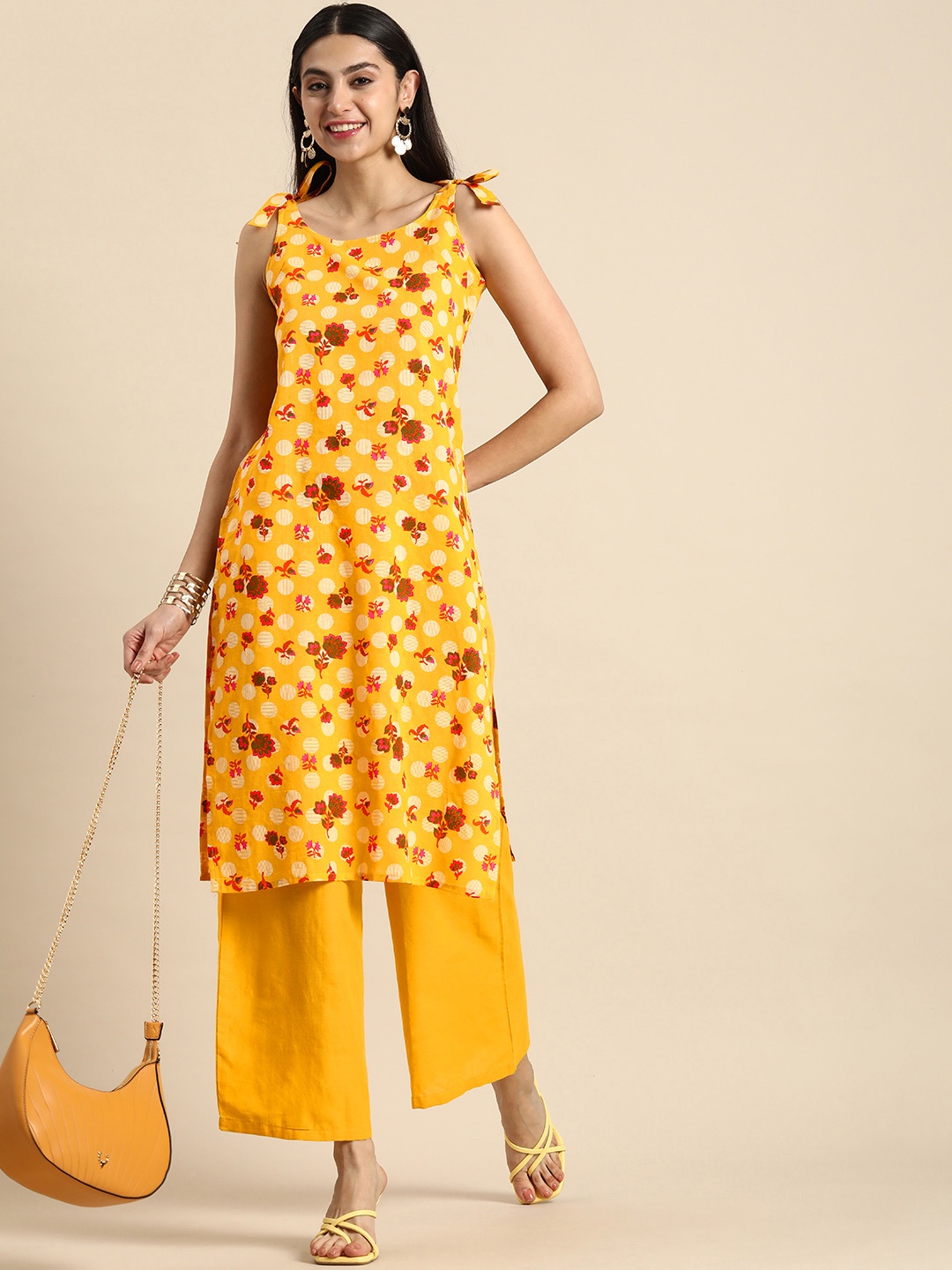 

Anouk Printed Pure Cotton Kurta with Trousers, Yellow