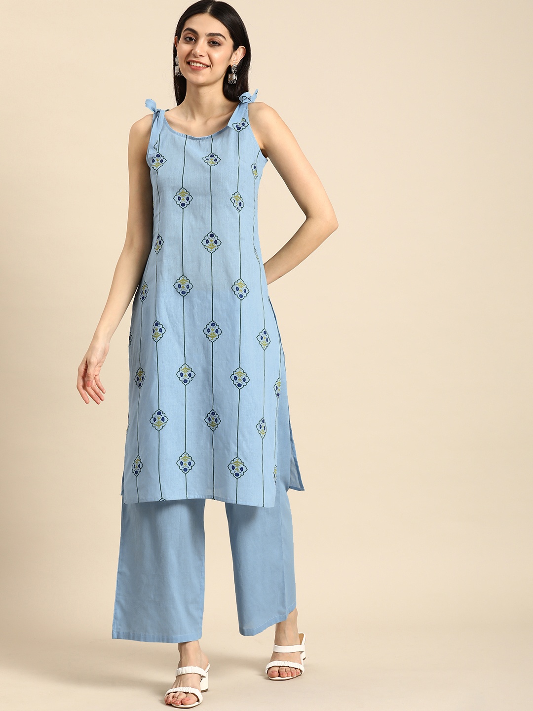

Anouk Women Pure Cotton Ethnic Motifs Printed Regular Kurta with Palazzos, Blue