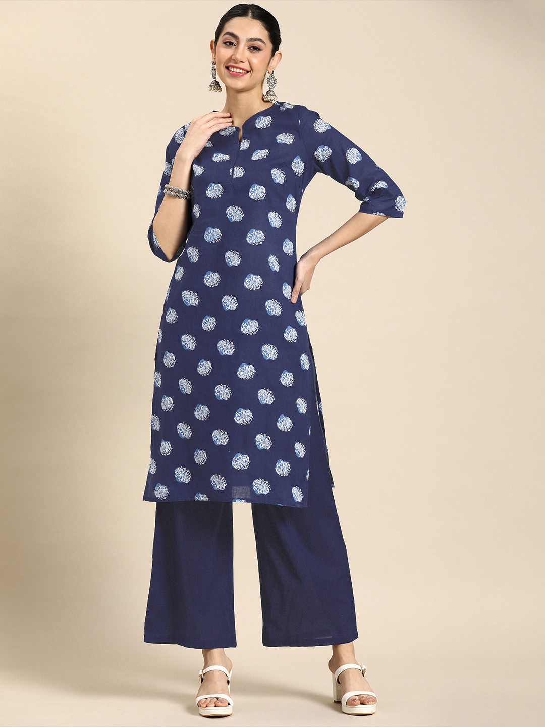

Anouk Floral Printed Pure Cotton Kurta with Palazzos, Blue