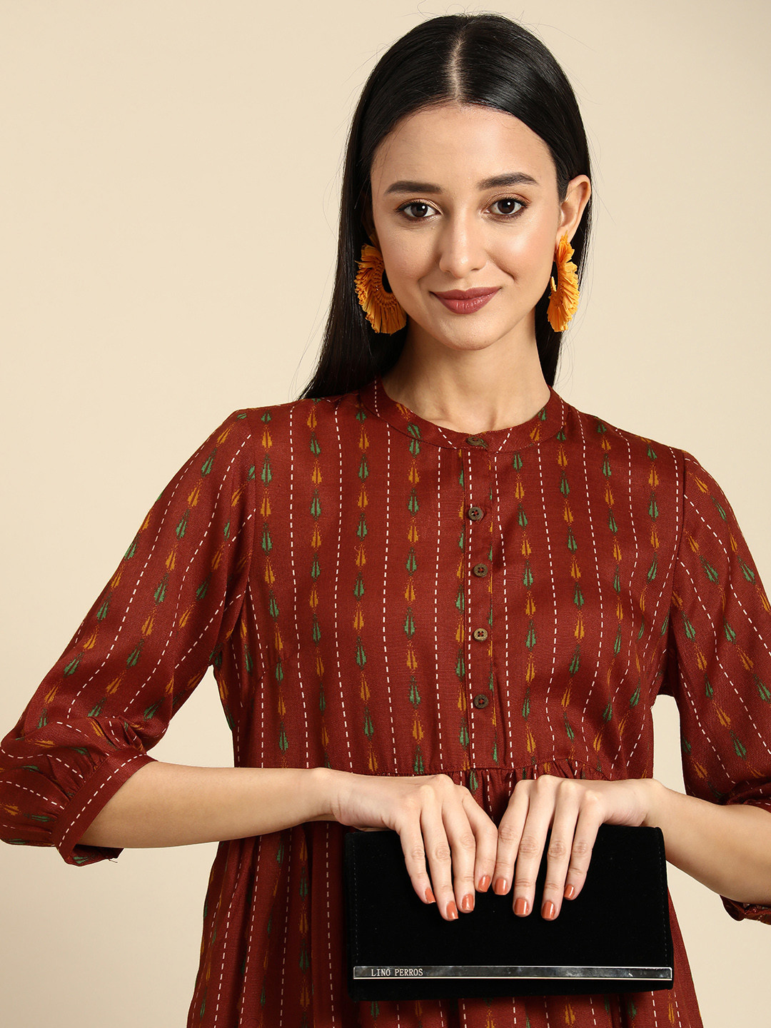 

Anouk Ethnic Motifs Ethnic A-Line Midi Dress, Red