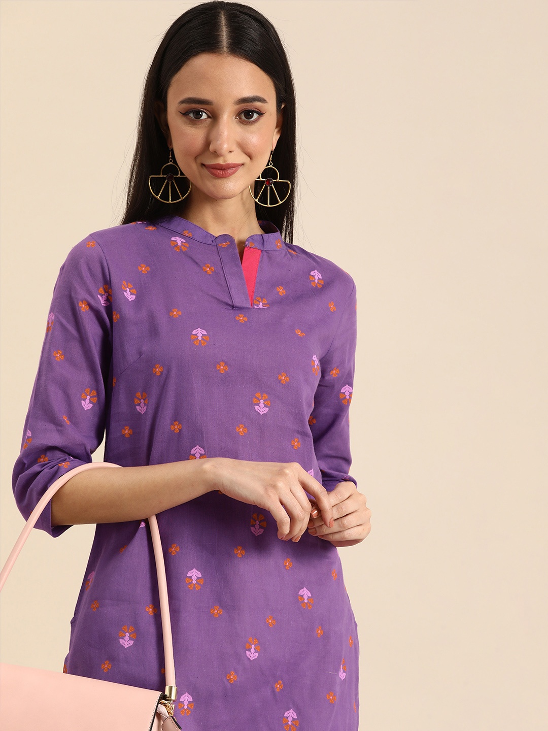 

Anouk Women Pure Cotton Floral Printed Floral Kurta, Purple
