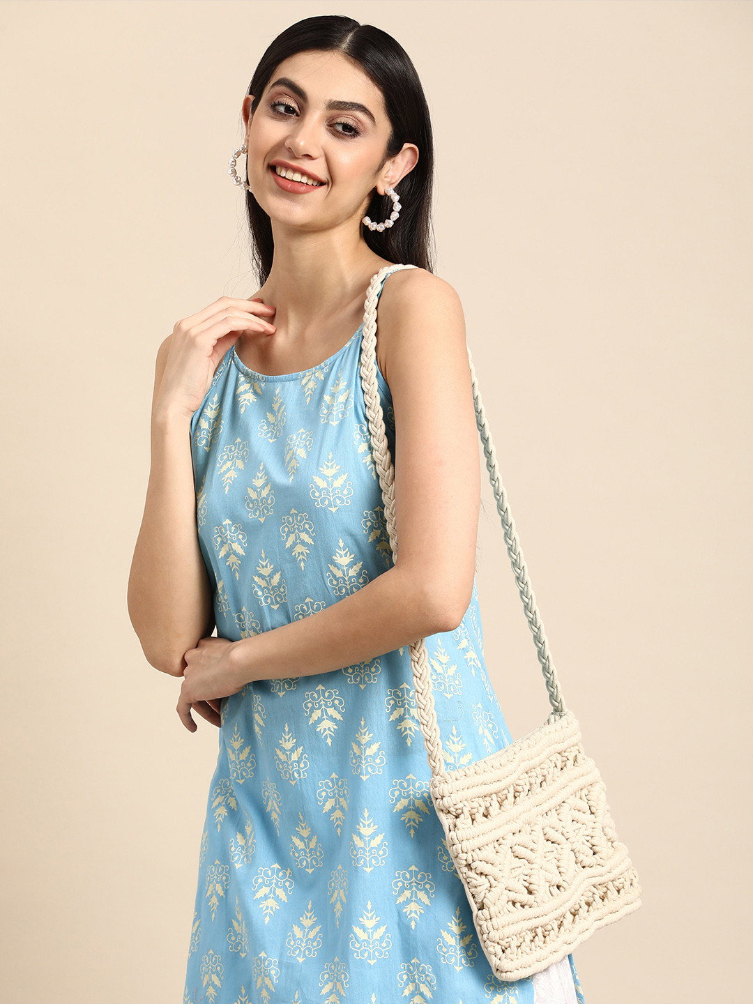 

Anouk Shoulder Straps Ethnic Motifs Printed Cotton Kurta, Blue