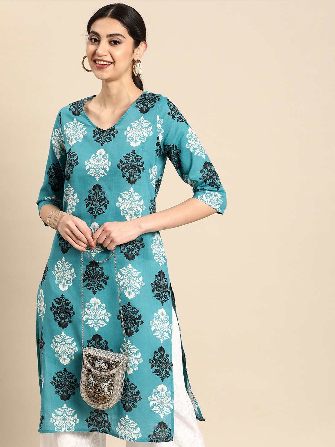 

Anouk Women Pure Cotton Ethnic Motifs Printed Kurta, Blue