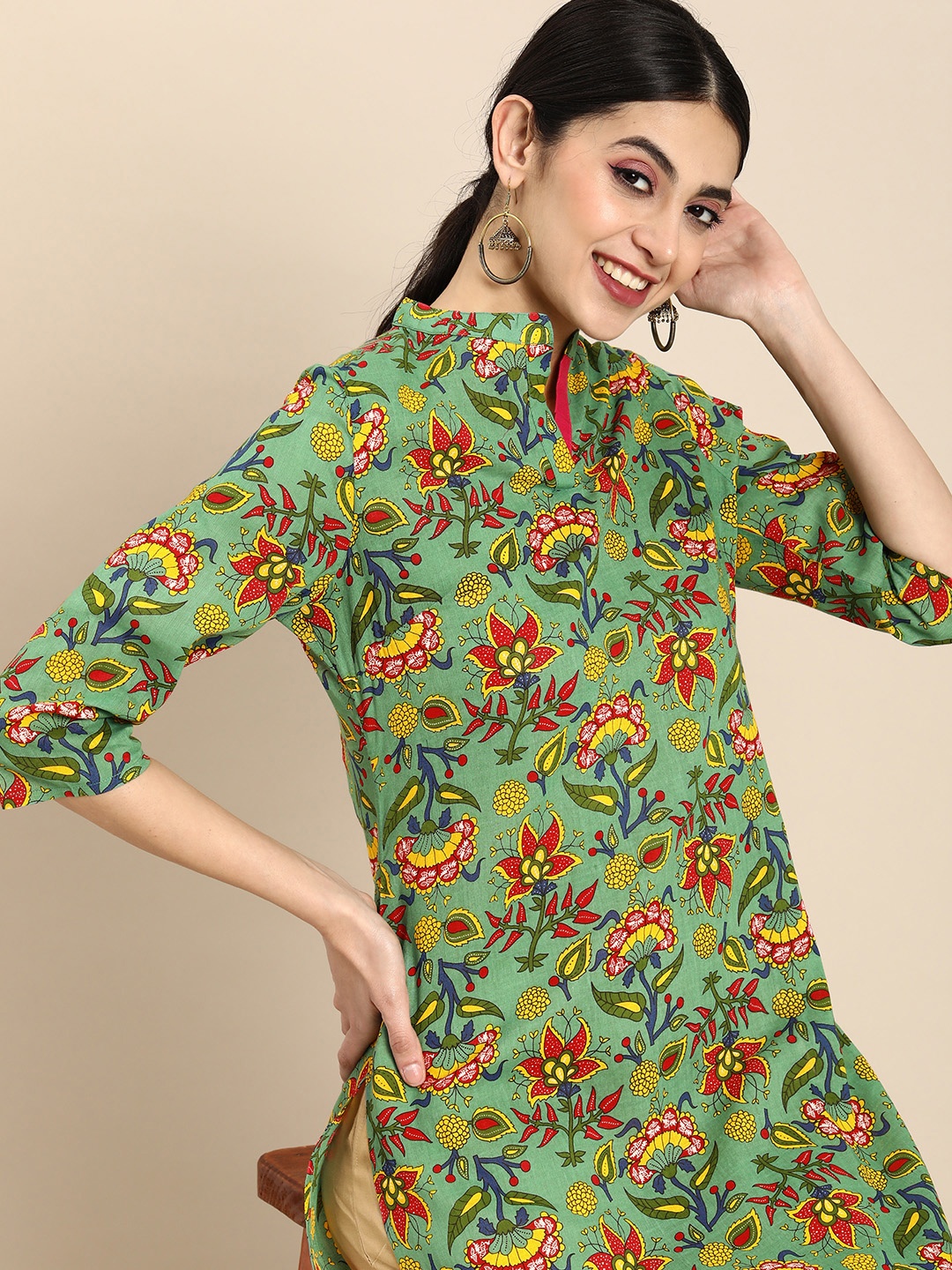 

Anouk Floral Printed Pure Cotton Kurta, Green