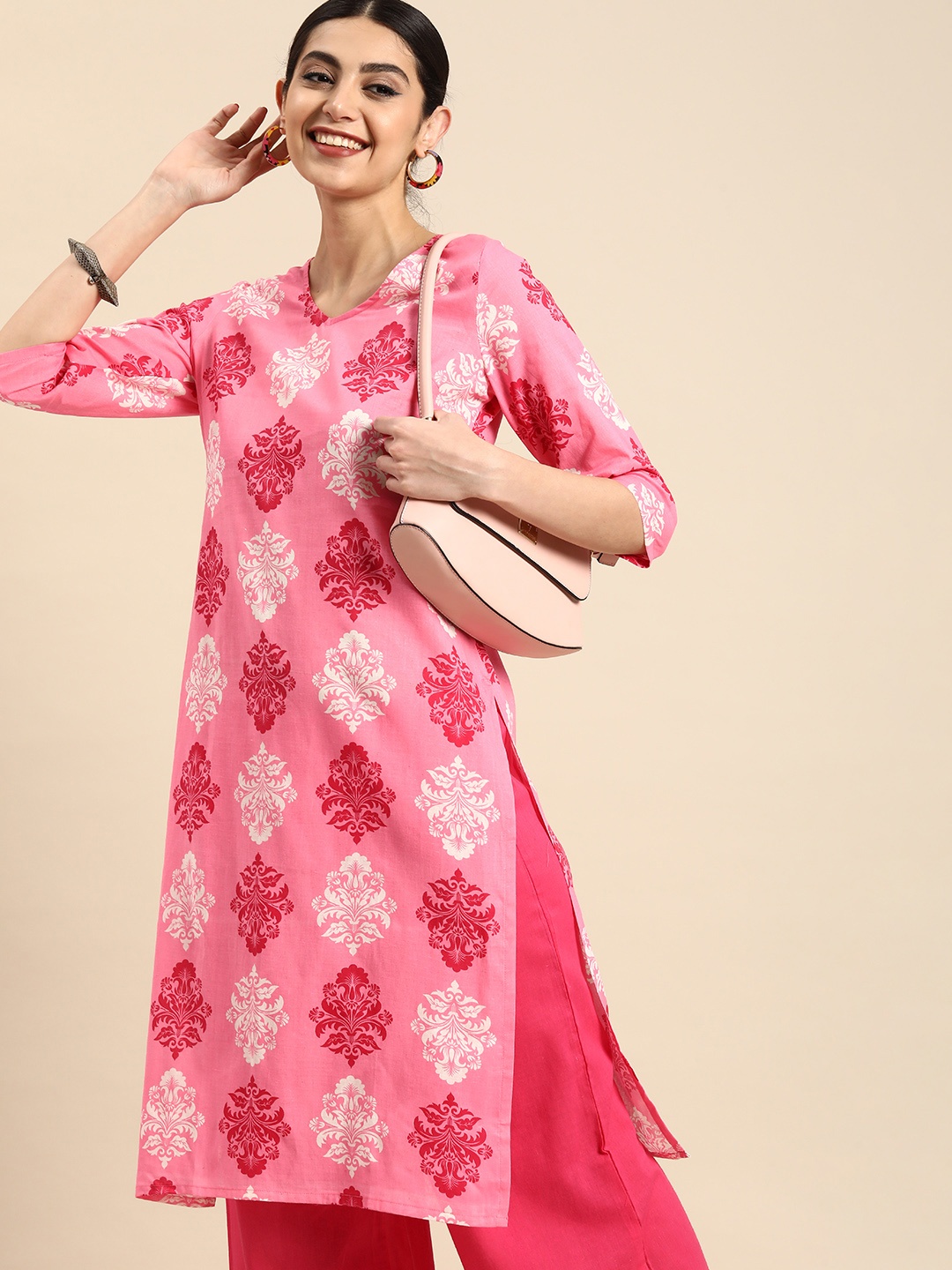 

Anouk Women Pure Cotton Ethnic Motifs Printed Kurta, Pink