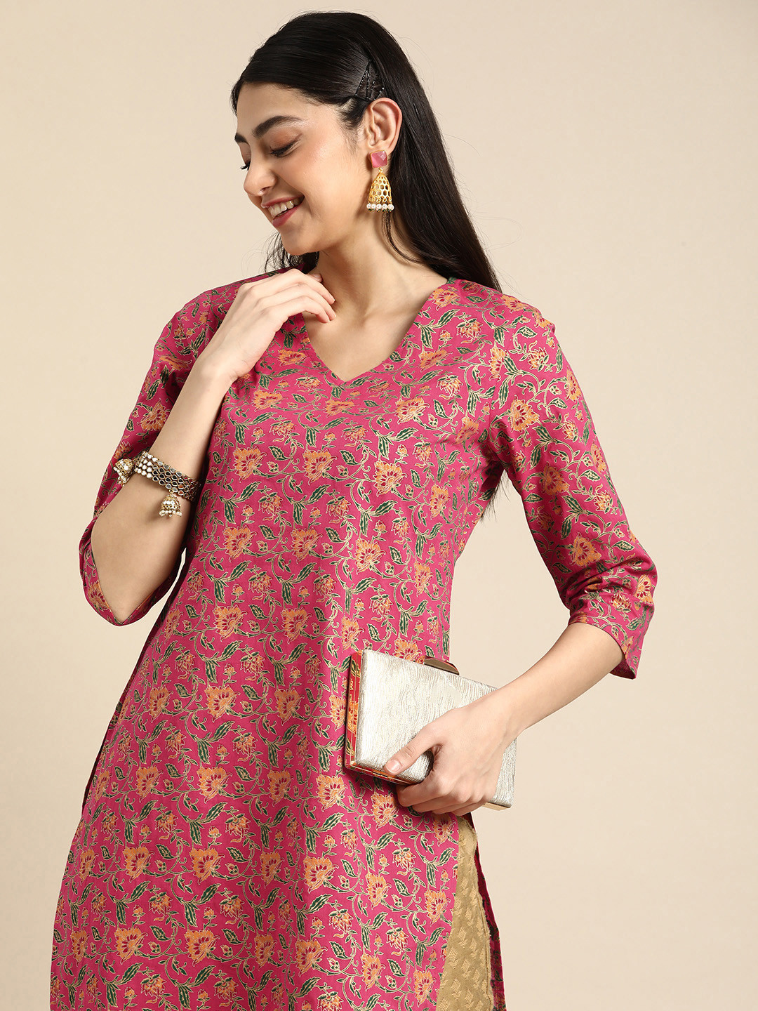 

Anouk Floral Printed Pure Cotton Kurta, Pink