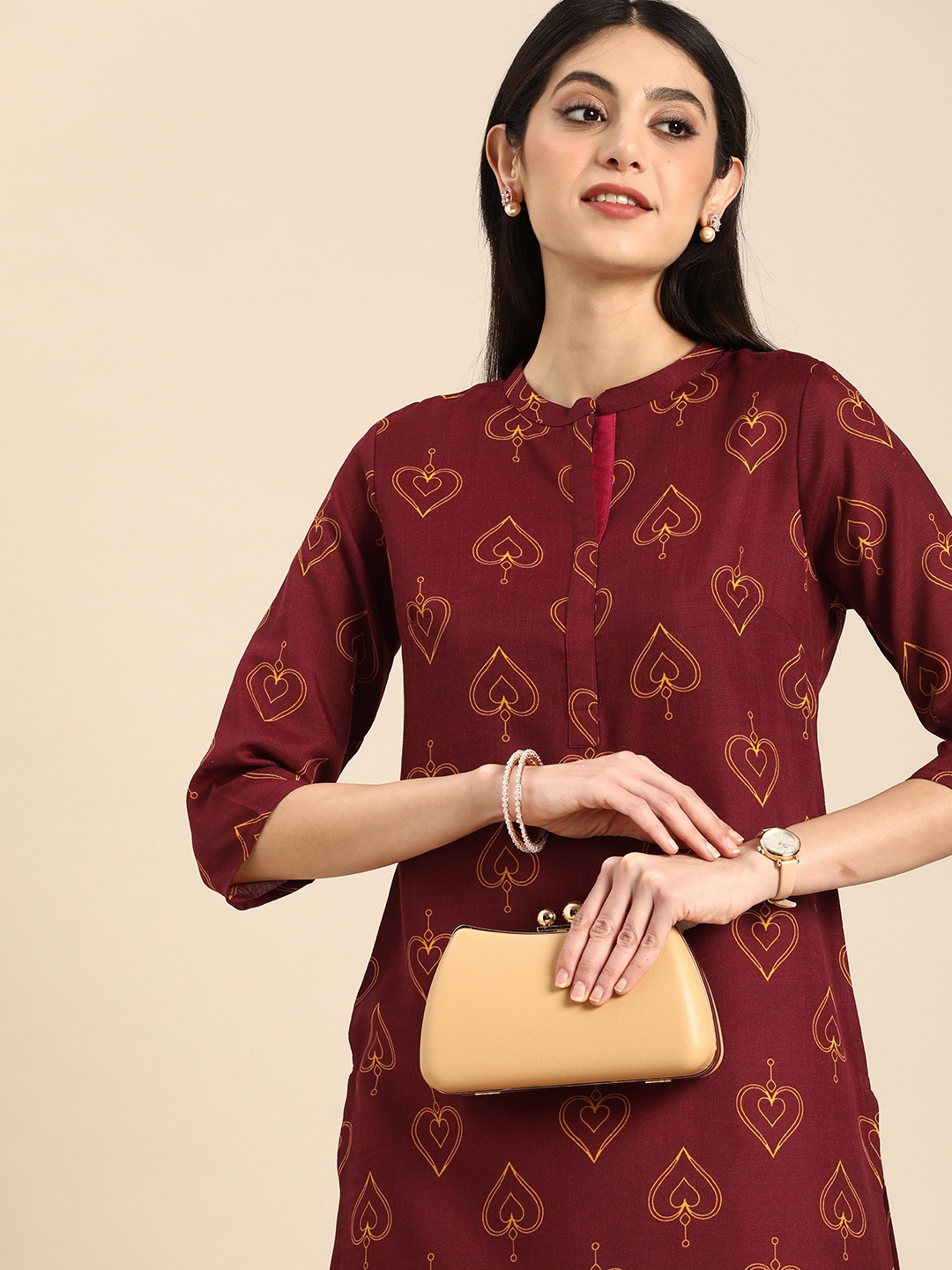 

Anouk Geometric Printed Kurta, Maroon