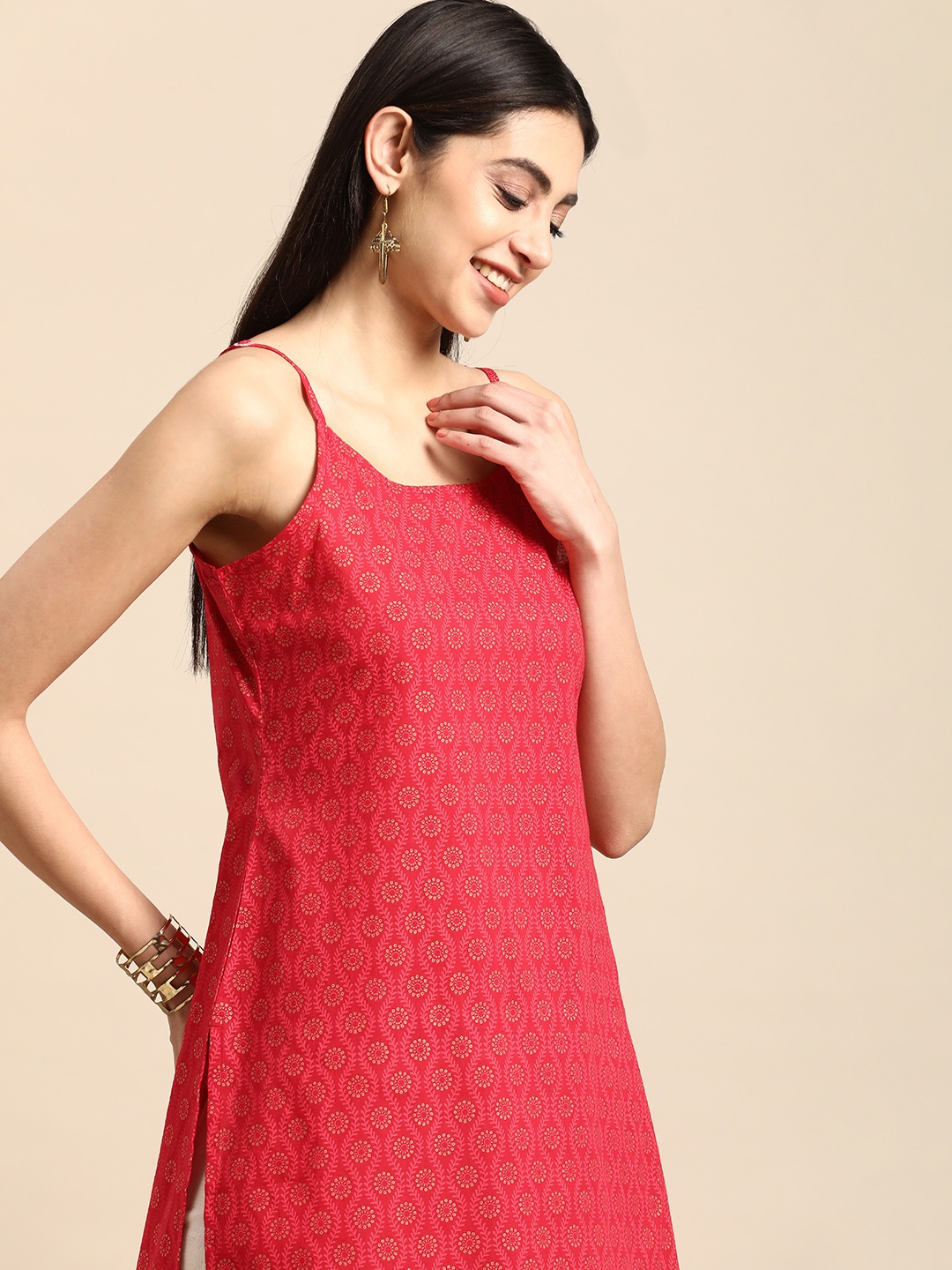 

Anouk Shoulder Straps Ethnic Motifs Printed Cotton Kurta, Red