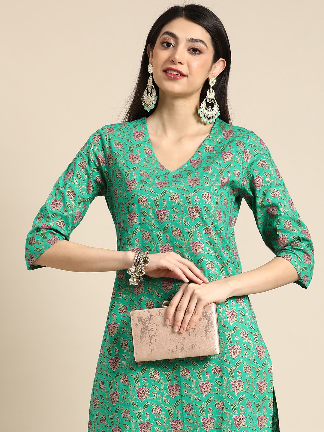 

Anouk Floral Printed Pure Cotton Kurta, Green