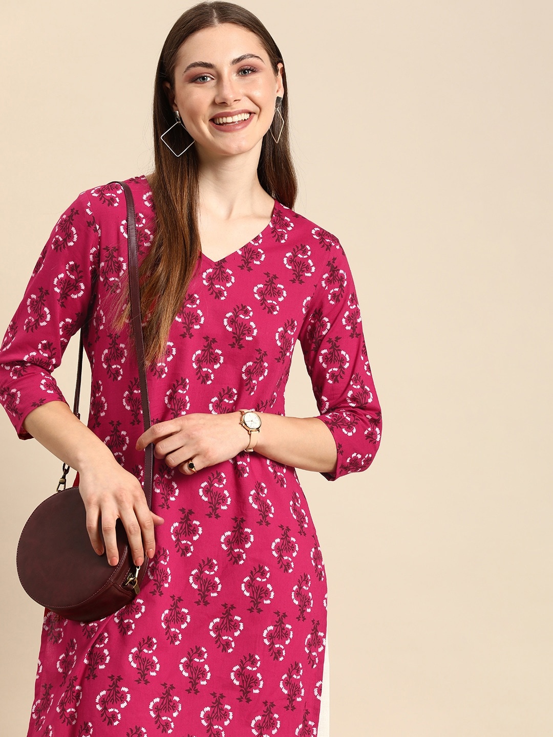 

Anouk Floral Printed Pure Cotton Kurta, Fuchsia