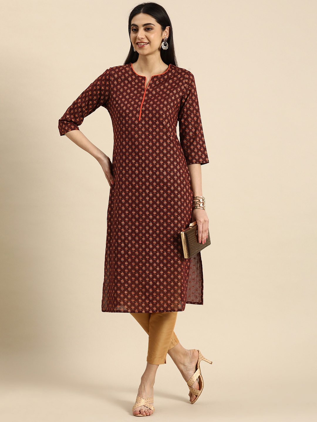 

Anouk Floral Printed Pure Cotton Kurta, Burgundy