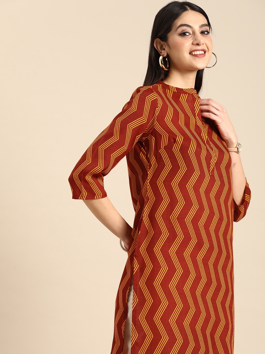

Anouk Chevron Printed Kurta, Rust